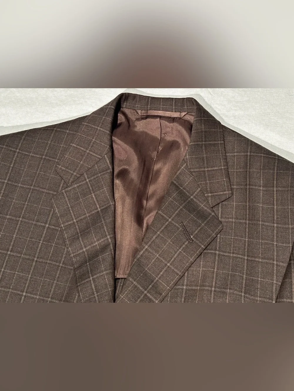 $4595 OXXFORD CLOTHES SPORTCOAT JACKET 42L 42 L BROWN WINDOWPANE SUPER 120’S